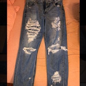 American Eagle super distressed mom jeans